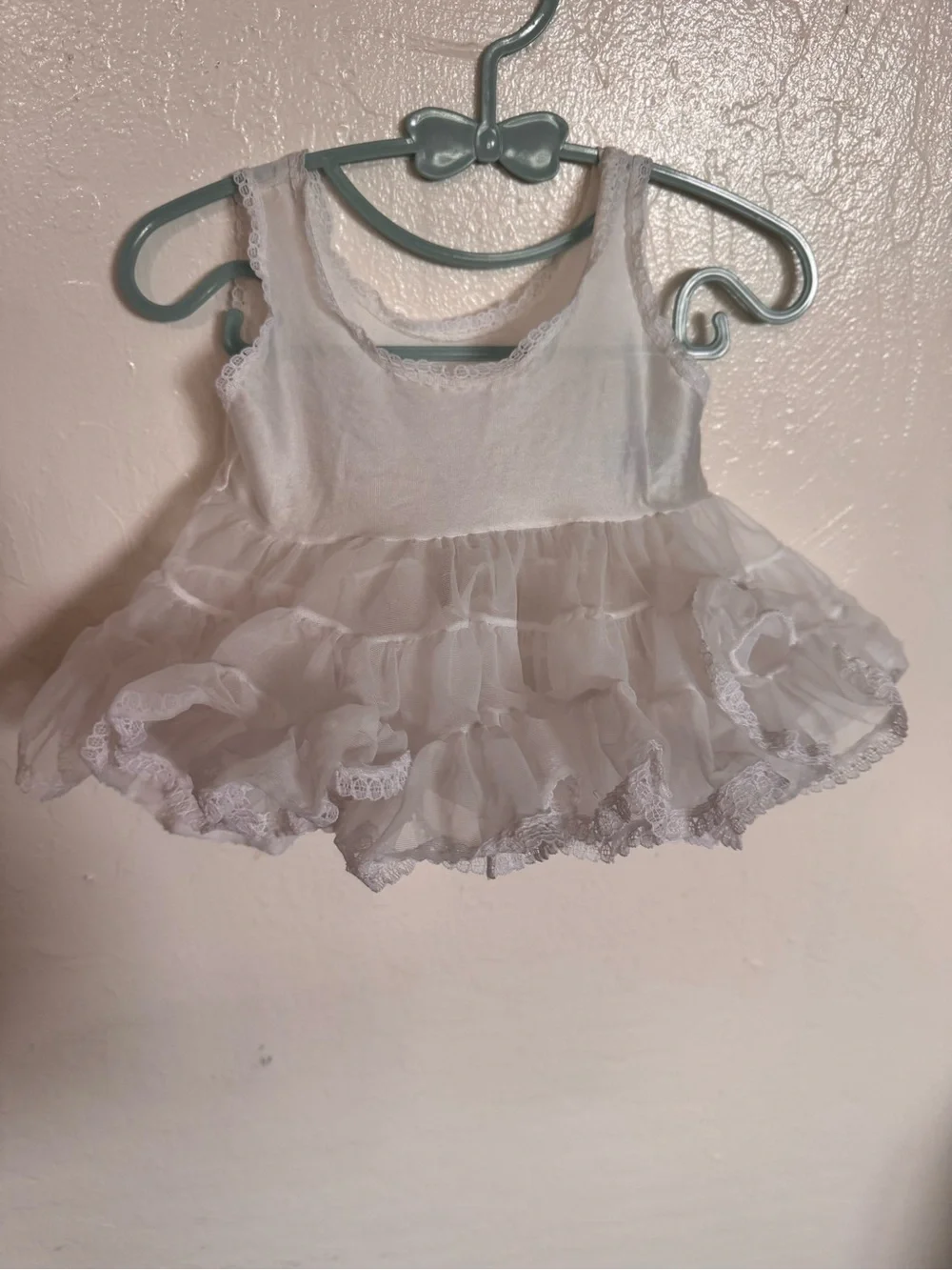 White Ruffled Tulle Baby UnderDress - Classic Infant Dress Vintage